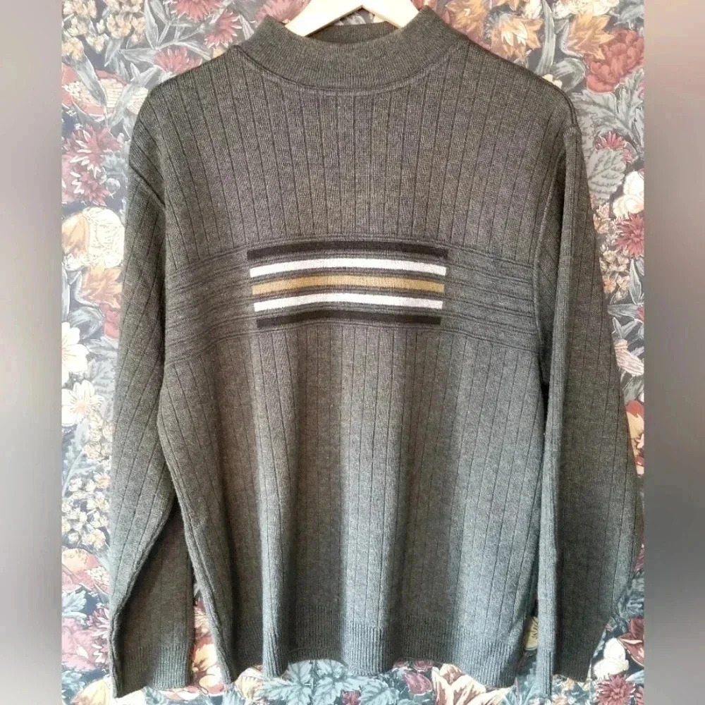 90s Olive Green Ribbed Sweater | Mock Neck Minimalist | Soft Grunge | Size L